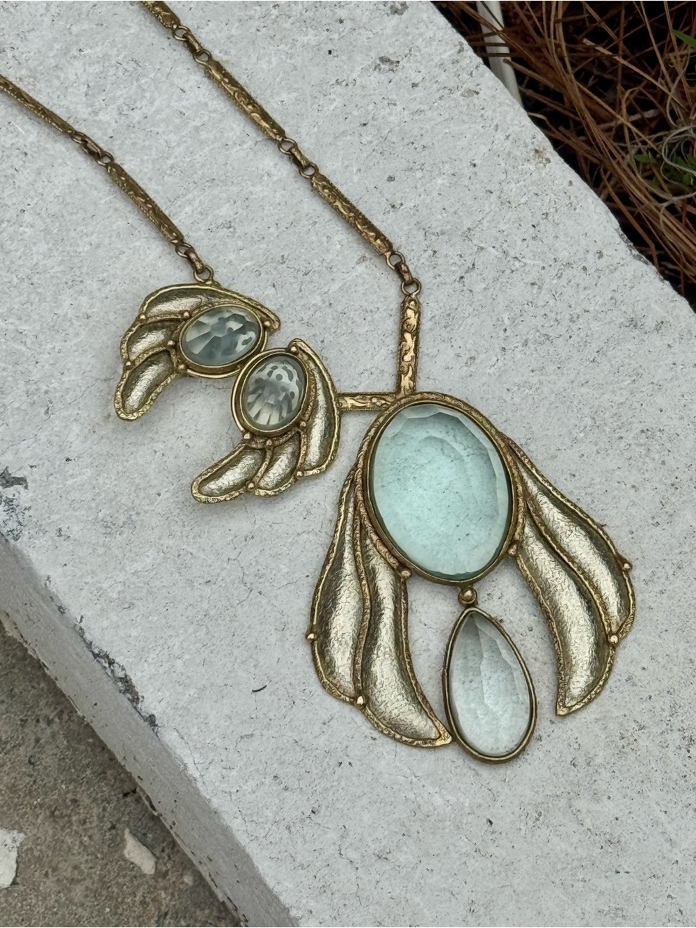 Vintage Signed IXEL Gold-Tone with Clear Glass Stone Necklace & Earrings